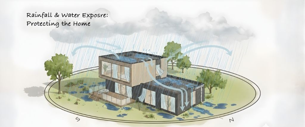 House with sloped roof showing rain flow